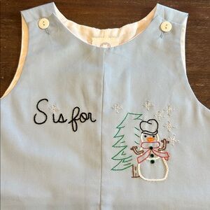 New with Tags The Proper Peony Embroidered Snowman Pale Blue Jon Jon